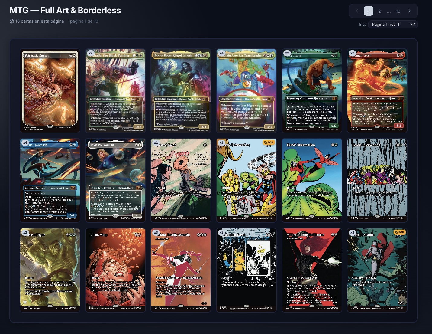 Carpeta Virtual — MTG Full Art & Borderless con 18 cartas por página